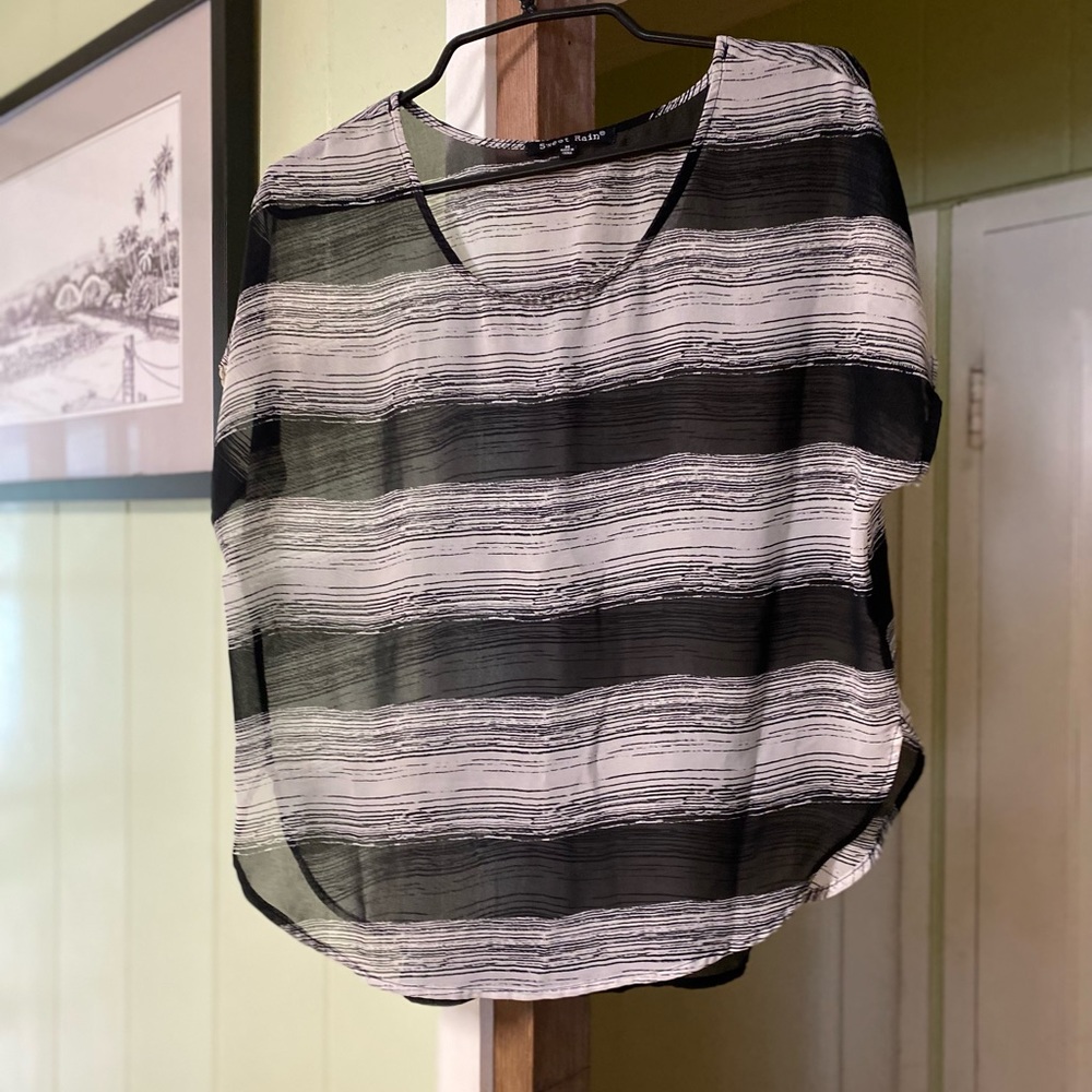 Sweet Rain sheer striped black and white blouse